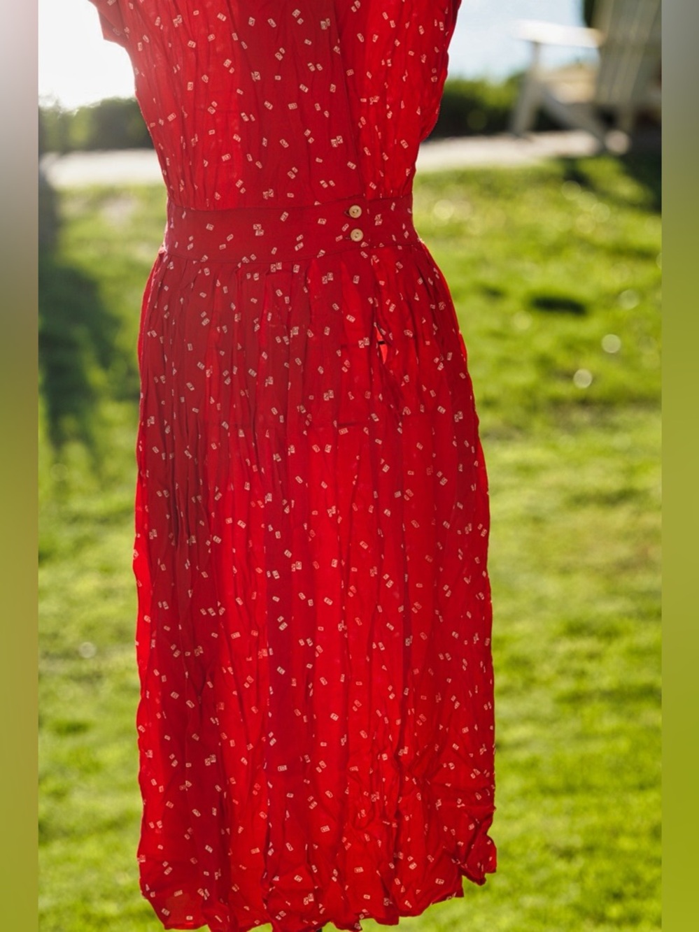 Jackie Bernard FDR Eclectic Red Rayon Midi Dress - Size 8 - Picture 7 of 10